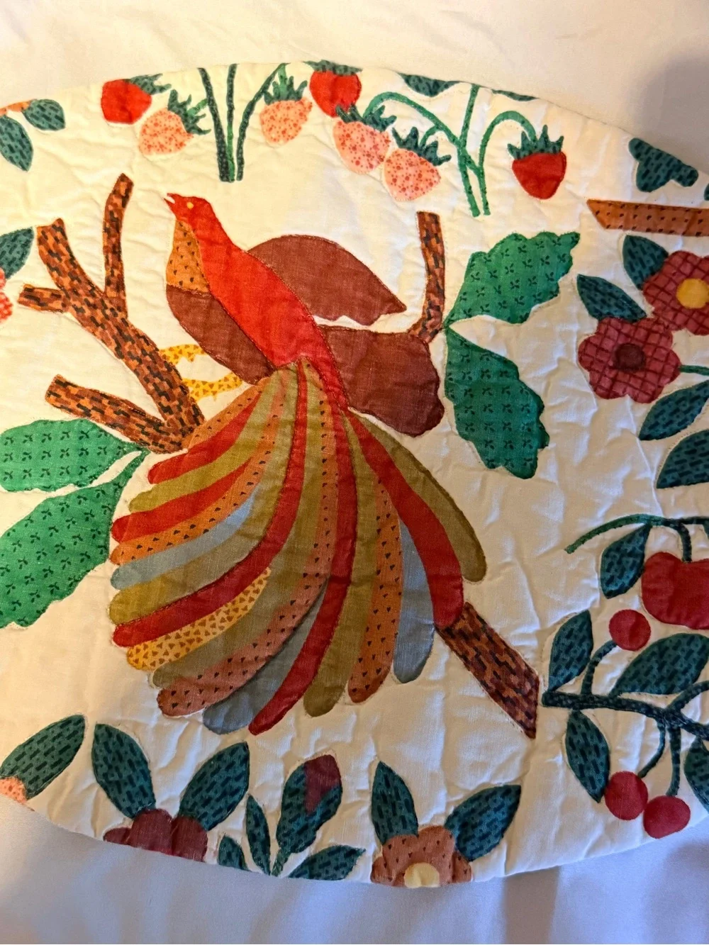 Handmade Quilted Bird Floral Oval Placemats Set of 2 Cottagecore Farmhouse 11x16